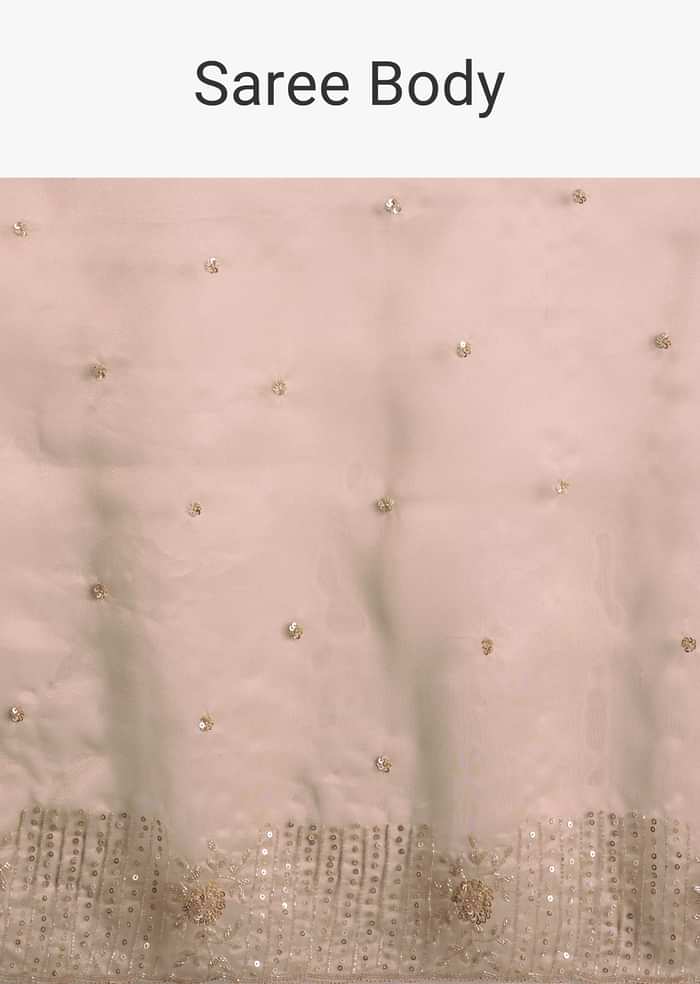 Beige Organza Sequin Embroidered Saree With Scallop Border