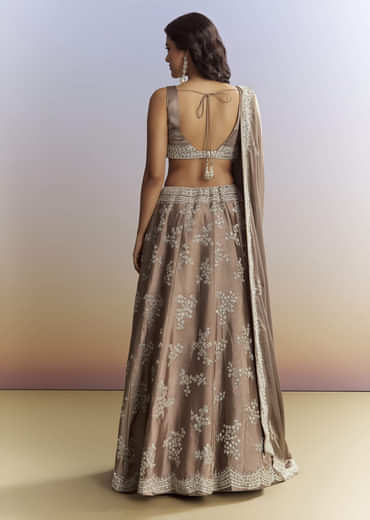 Beige Satin Bridesmaid Lehenga With Heavy Embroidery