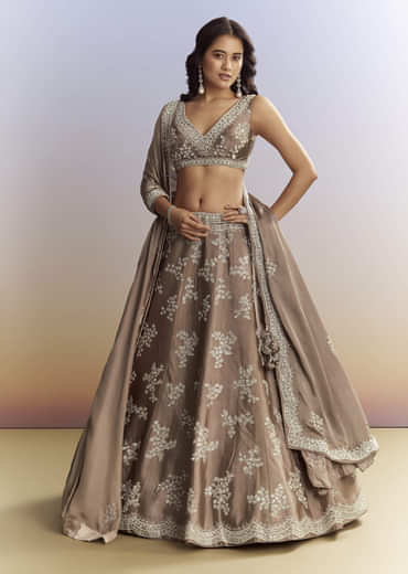 Beige Satin Bridesmaid Lehenga With Heavy Embroidery