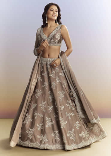 Beige Satin Bridesmaid Lehenga With Heavy Embroidery