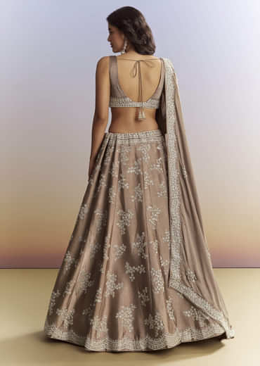 Beige Satin Bridesmaid Lehenga With Heavy Embroidery
