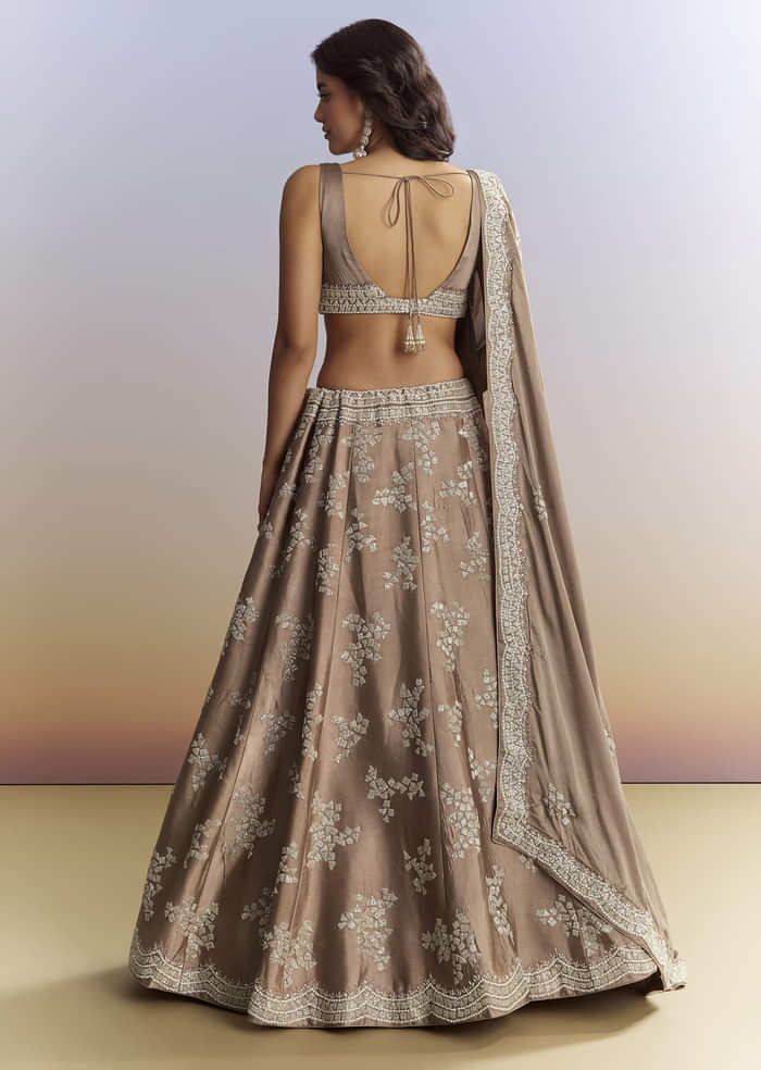 Beige Satin Bridesmaid Lehenga With Heavy Embroidery