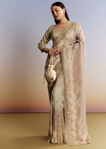 Beige Shaded Tissue Saree With Sequins Beads And Cutdana