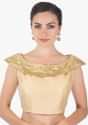 Beige Blouse In Silk With Cowl Neck Studed With Cut Danna Online - Kalki Fashion