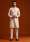 Beige Silk Jacquard Kurta Set For Men With Printed Stripes