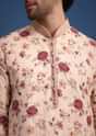 Beige Linen Printed Kurta Set With Floral Motifs