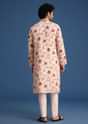 Beige Linen Printed Kurta Set With Floral Motifs