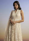 Beige Threadwork Anarkali With Dupatta