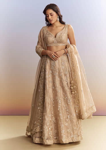 Beige Tissue Bridesmaid Lehenga With Heavy Embroidery