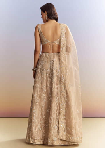 Beige Tissue Bridesmaid Lehenga With Heavy Embroidery