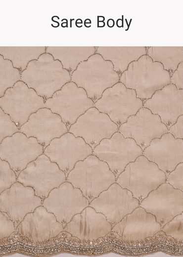 Beige Tissue Embroidered Saree With Cutdana Stones And Sequins