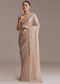 Beige Tissue Embroidered Saree With Cutwork Border