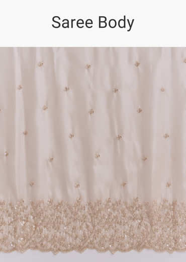 Beige Tissue Embroidered Saree With Cutwork Border
