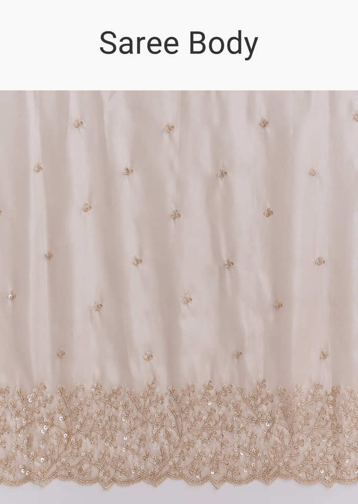 Beige Tissue Embroidered Saree With Cutwork Border