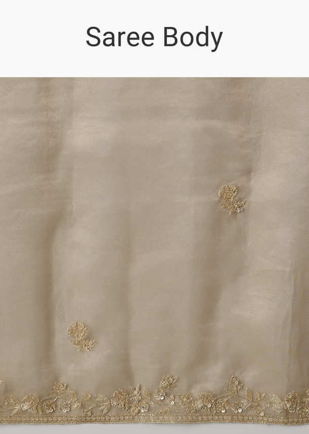 Beige Tissue Saree With Embroidered Brocade Blouse
