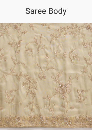 Beige Tissue Saree with Floral and Cutdana Embroidery