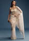 Beige Tissue Saree With Golden Floral Embroidery