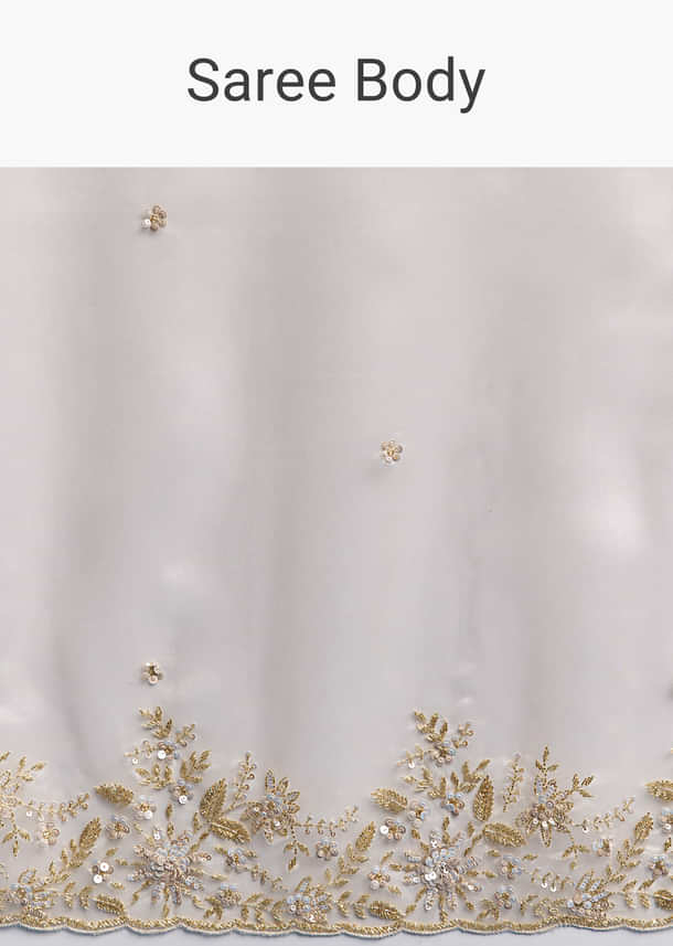 Beige Tissue Saree With Golden Floral Embroidery