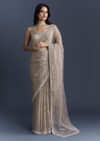 Beige Tissue Saree With Heavy Hand Embroidery