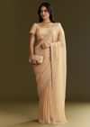 Beige Tissue Saree With Leaf Motif Embroidery In Sequins And Cutdana