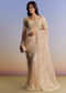 Beige Tissue Saree With Scallop Border And All Over Floral Embroidery