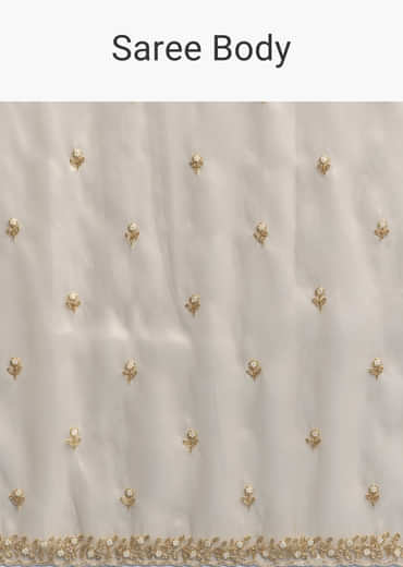 Beige Tissue Saree With Vine And Floral Embroidery