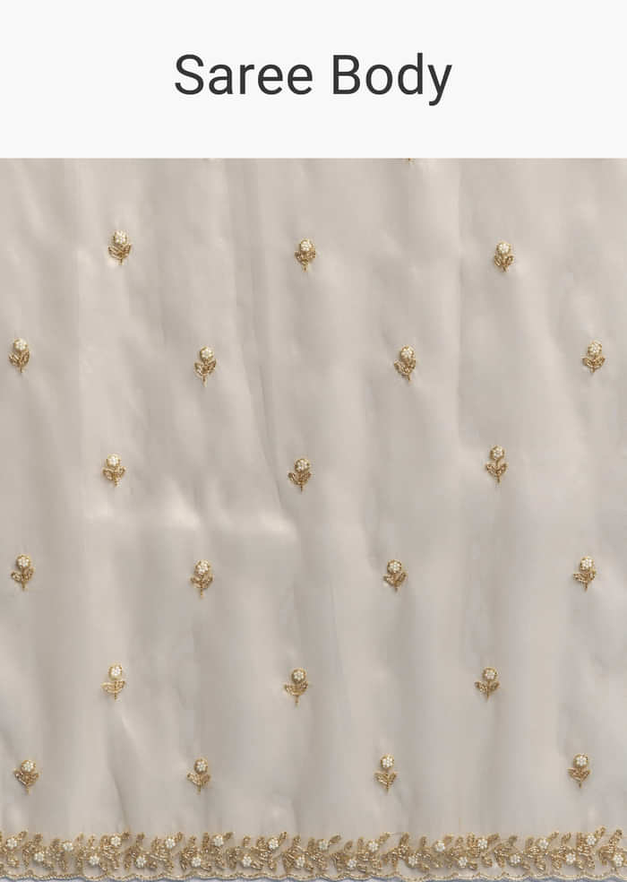 Beige Tissue Saree With Vine And Floral Embroidery