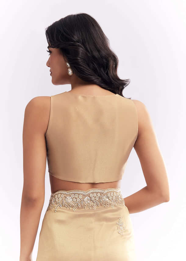 Beige Tissue Silk Saree With Heavy Hand Embroidery Beige Tissue Silk Saree With Heavy Hand Embroidery