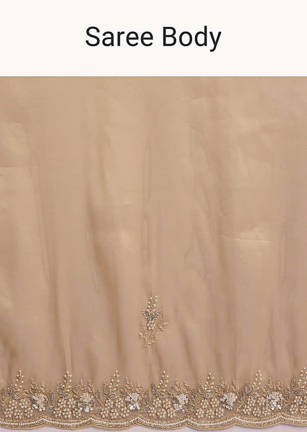 Beige Tissue Silk Saree With Heavy Hand Embroidery Beige Tissue Silk Saree With Heavy Hand Embroidery