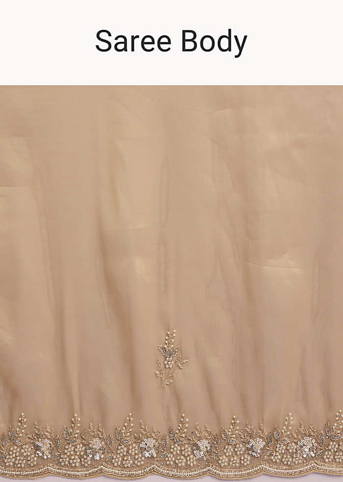 Beige Tissue Silk Saree With Heavy Hand Embroidery