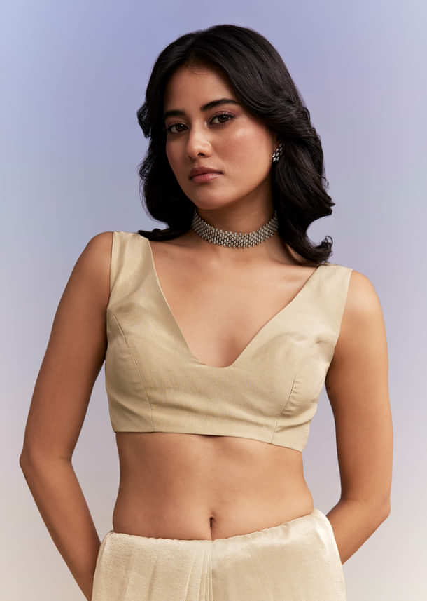 Beige Tissue Silk Saree With Heavy Hand Work Beige Tissue Silk Saree With Heavy Hand Work