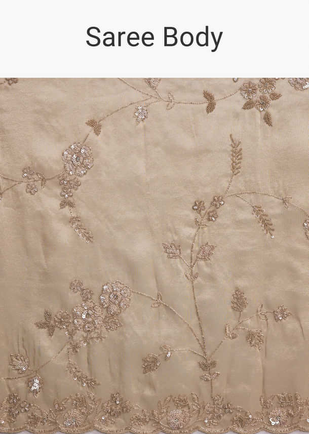 Beige Tissue Silk Saree With Heavy Hand Work Beige Tissue Silk Saree With Heavy Hand Work