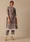 Beige Abstract Print Kurta And Pant Set With Crochet Trims