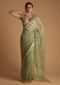 Beige And Brown Saree In Jacquard Silk With Lehariya Print And Gotta Work Online - Kalki Fashion