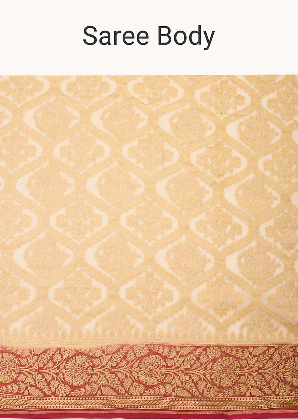 Beige Banarasi Khaddi Saree With Diagonal Zari Checks