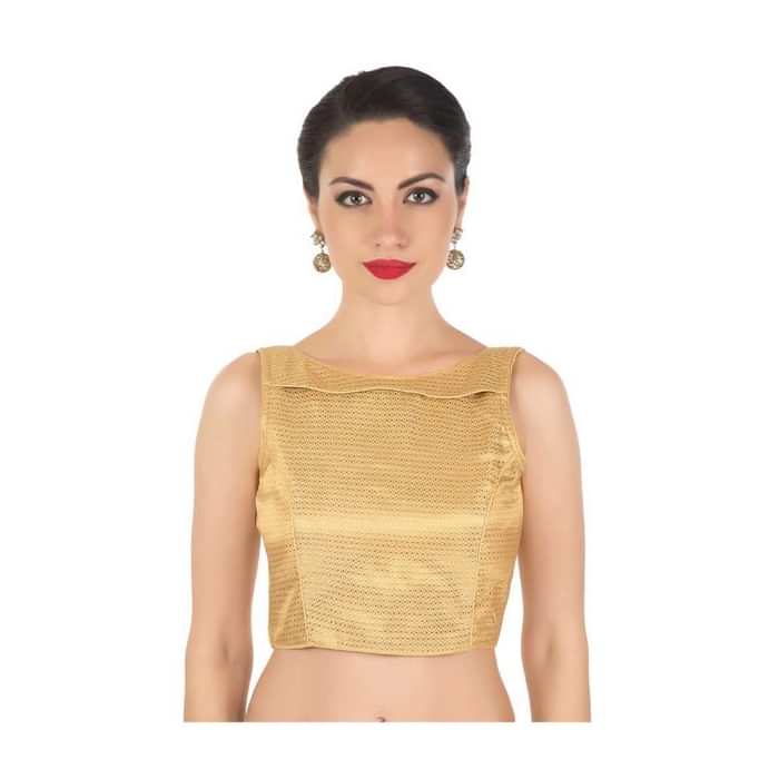 Beige Blouse In Lurex With Double Layer Neckline Online - Kalki Fashion