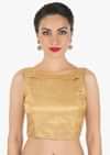Beige Blouse In Lurex With Double Layer Neckline Online - Kalki Fashion