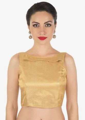 Beige Blouse In Lurex With Double Layer Neckline Online - Kalki Fashion