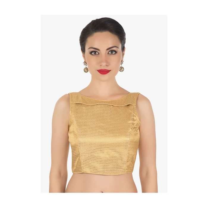 Beige Blouse In Lurex With Double Layer Neckline Online - Kalki Fashion