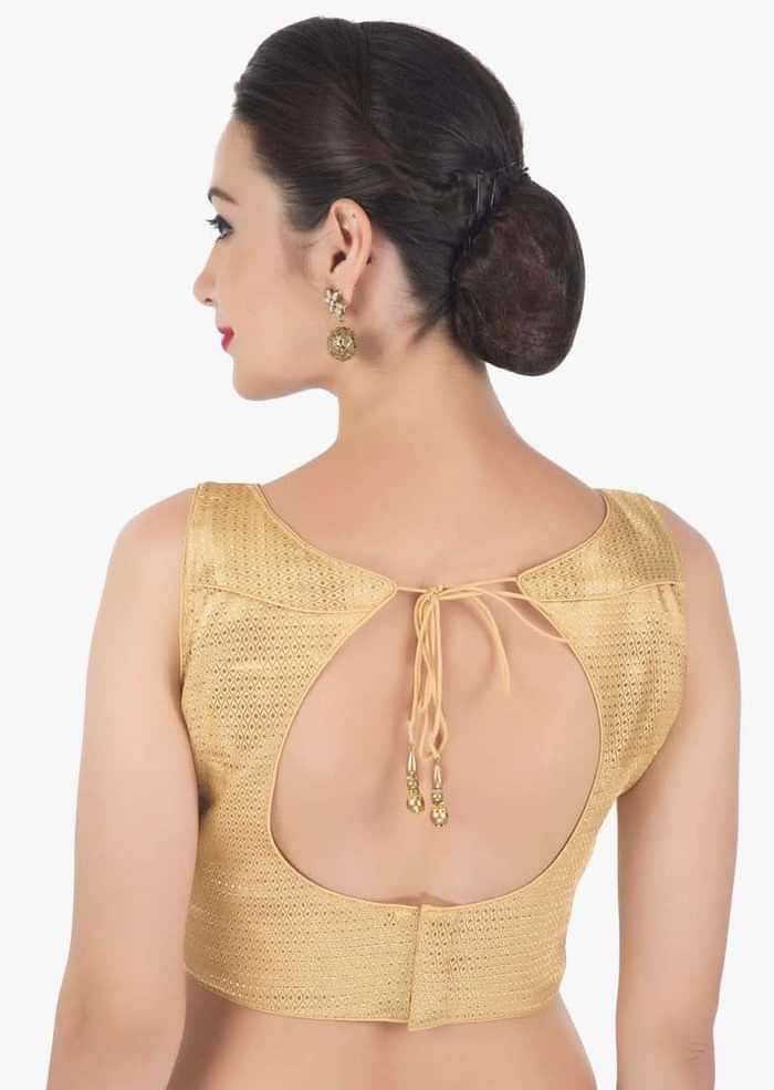 Beige Blouse In Lurex With Double Layer Neckline Online - Kalki Fashion