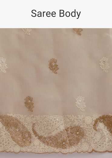 Beige Chanderi Silk Saree With Thread Work And Unstitched Blouse