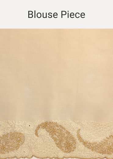 Beige Chanderi Silk Saree With Thread Work And Unstitched Blouse
