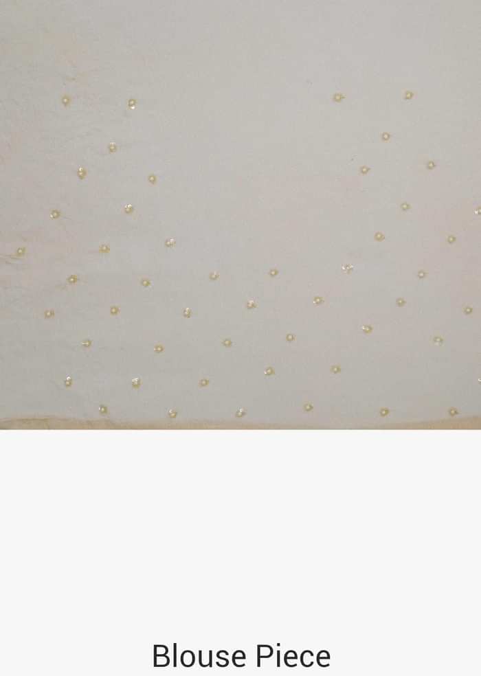 Beige Chiffon Saree and Blouse Crafted with Zari, Cut Dana and Moti only on Kalki