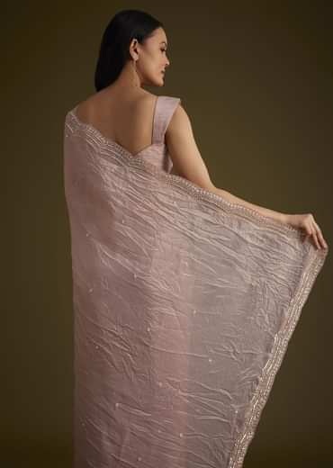Beige Crushed Tissue Saree With Embroidered Border