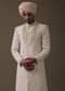 Beige Embroidered Sherwani Set In Linen With Resham And Threadwork