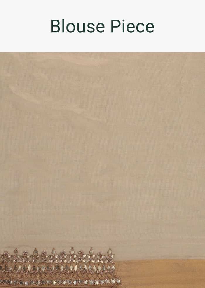 Beige Embroidered Banarasi Saree With Gota Patti And Beads In Tissue Organza