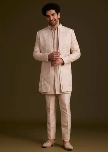 Beige Embroidered Indo Western Set