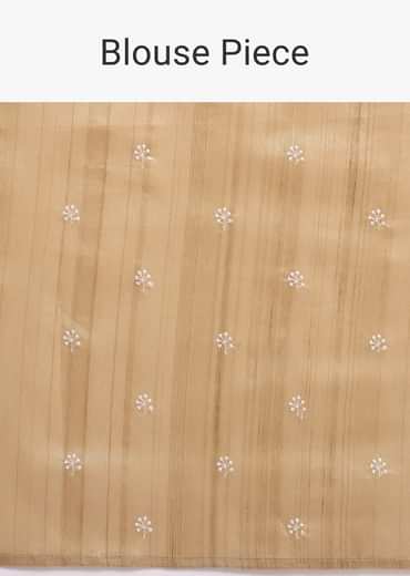 Beige Tussar Saree With Unstitched Blouse