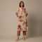 Beige Floral Print Pant Set With Embroidered Detail