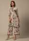 Beige Floral Print Pant Set With Sequin Work